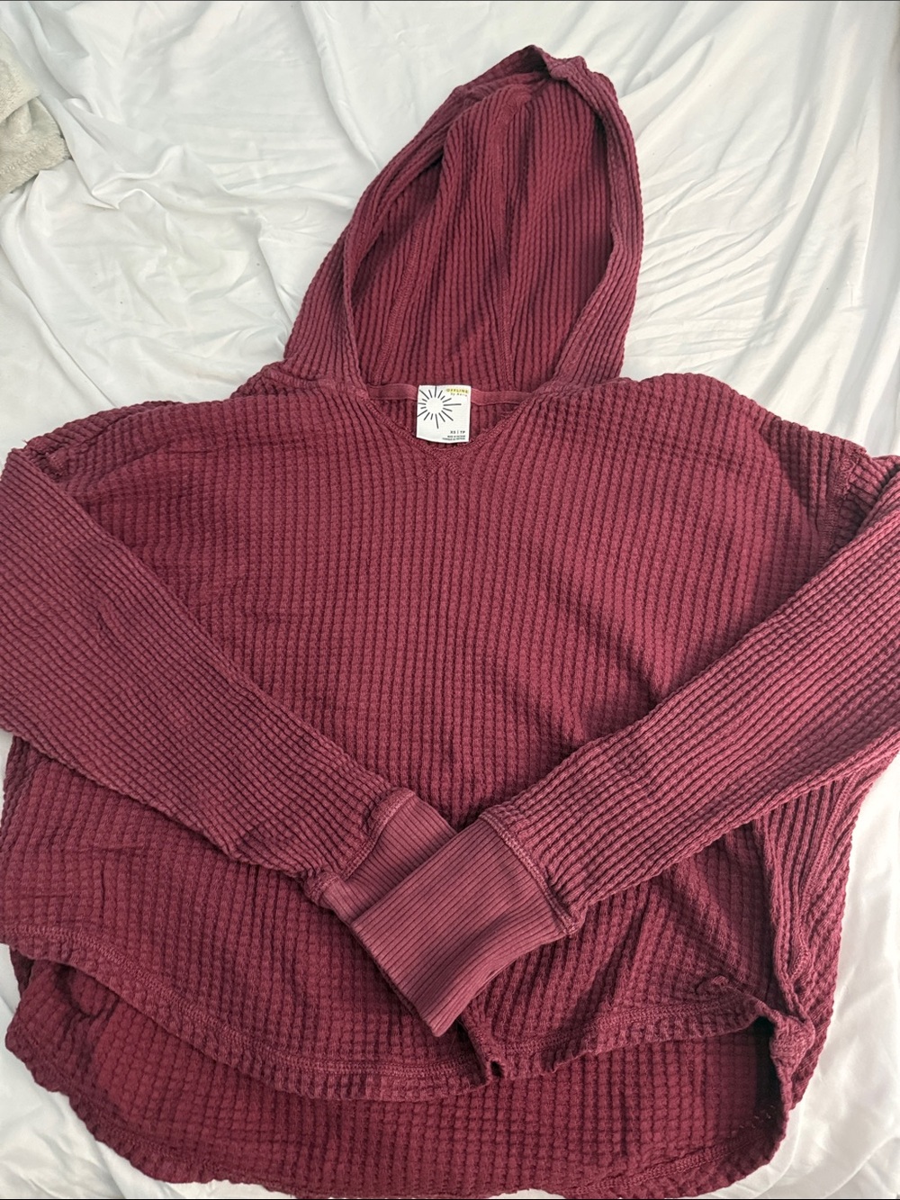 Women’s Hooded Waffle Crewneck Sweater - Burgundy